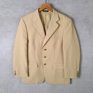 Lucci Jacket Mens 38S Tan Sport Coat Gold Tone Buttons Polyester Suit Coat